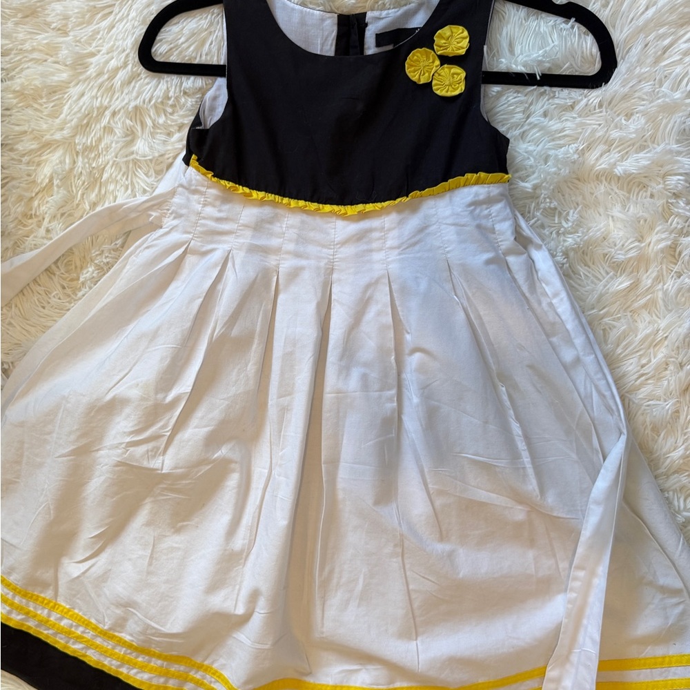 Charming Black and White Kids Dress with Yellow Accents